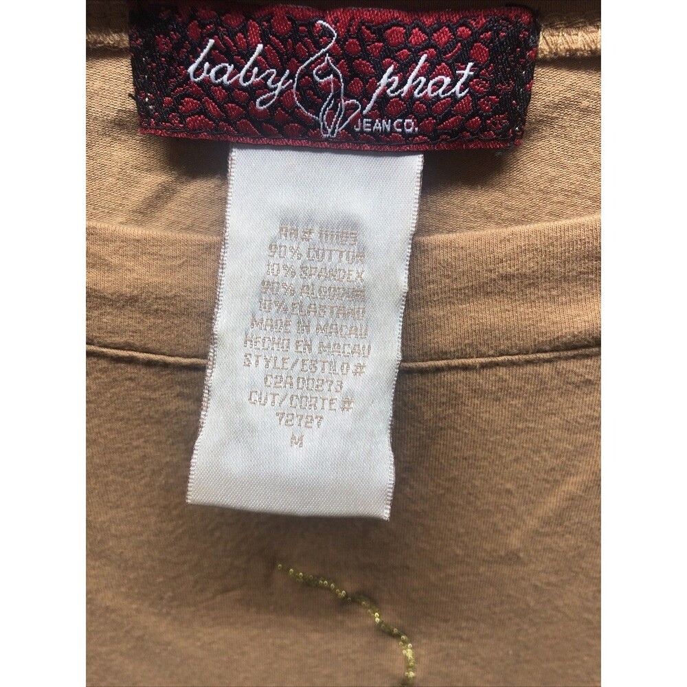 Vintage Baby Phat Top Size M Brown Graphic Flare Sleeve Y2K Throwback - Picture 7 of 16